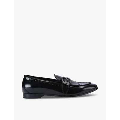 Kurt Geiger London Mens Black Albany Stud-embellished Leather Loafers