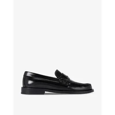 Kurt Geiger London Mens Black Luis Penny-embellished Flat Leather Loafers