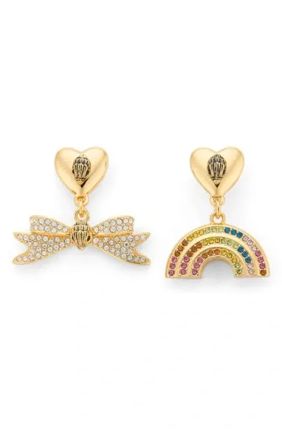 Kurt Geiger Signature Eagle Rainbow Mismatch Drop Earrings In Gold