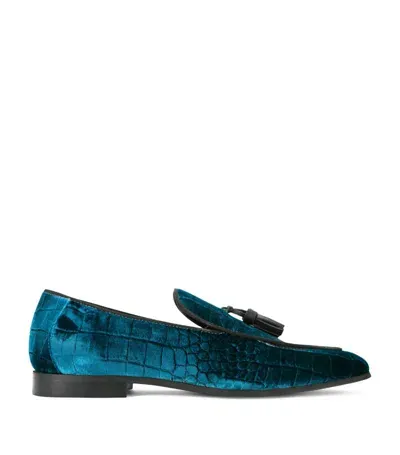 Kurt Geiger Velvet Quilted Henry Loafers In Teal