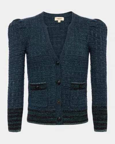 L Agence Jenni Tweed Waffle Stitch Cardigan In Syrah Multi