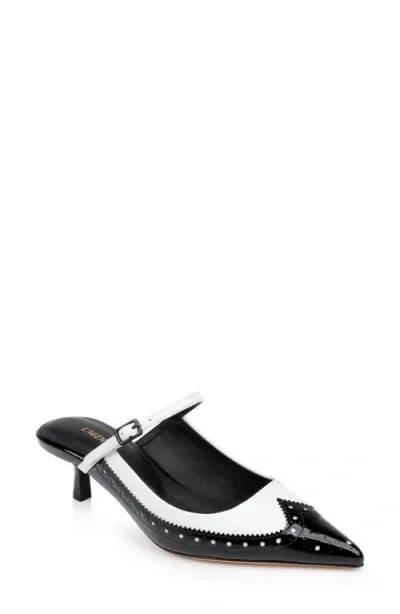 L Agence L'agence Elle Wingtip Pointed Toe Mary Jane Kitten Heel Mule In Black/white