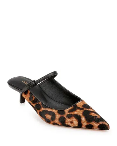 L Agence L'agence Edith Mary Jane Pointed Toe Kitten Heel Mule In Leopard Calf Hair