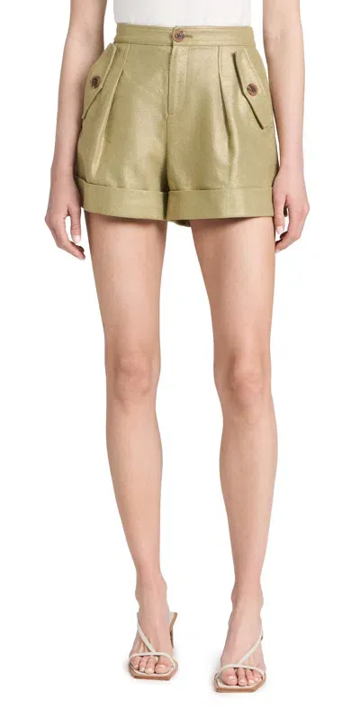 L Agence L'agence Safari High Waist Shorts In Oil Green/gold