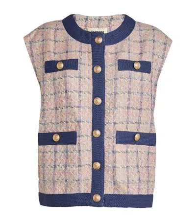 L Agence Tweed Oversized Lauren Cardigan In Pink