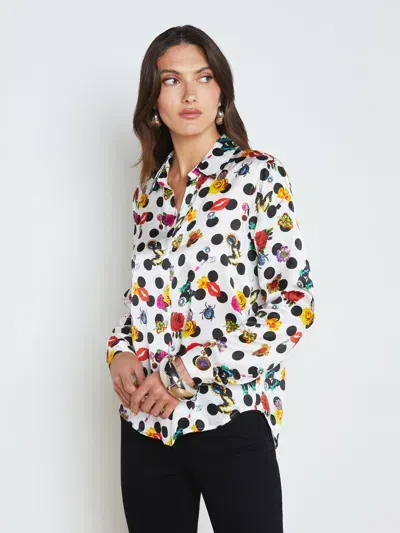 L Agence Tyler Silk Blouse In White Multi Crystal Dot