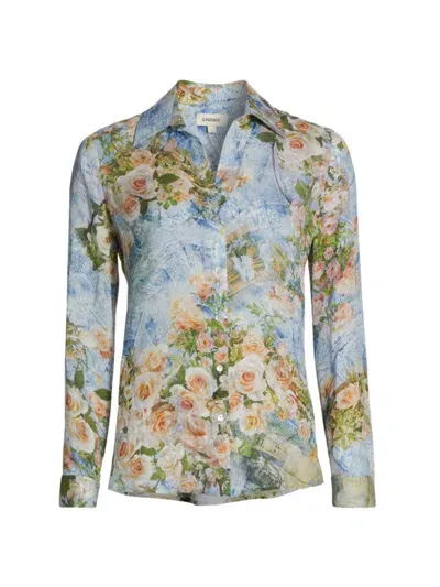 L Agence Nina Silk Blouse In Multi Floral Denim