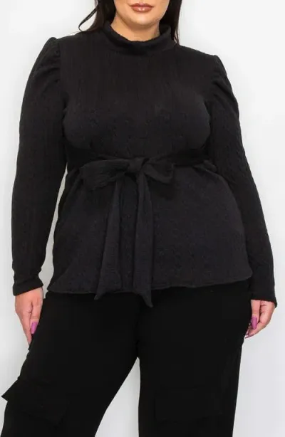 L I V D Catriona Waist Tie Mock Neck Sweater In Black