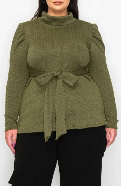 L I V D Catriona Waist Tie Mock Neck Sweater In Olive