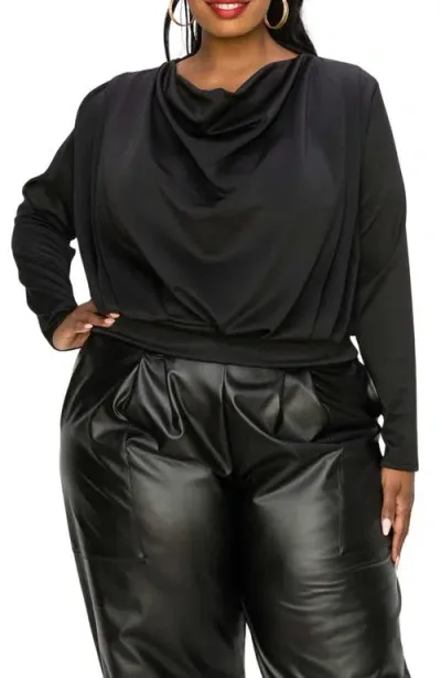 L I V D Cowl Neck Long Sleeve Top In Black