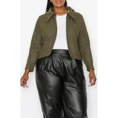 L I V D Erica Faux Shearling Crop Jacket In Olive