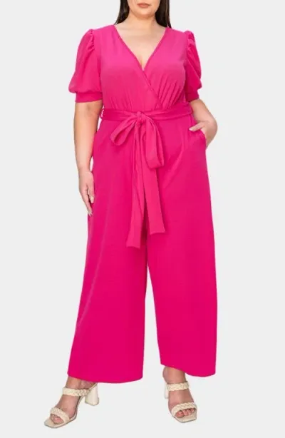 L I V D Iris Belted Wide Leg Jumpsuit In Neon Pink