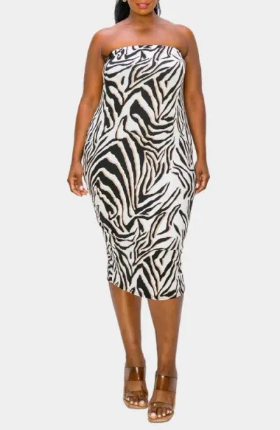 L I V D Kiko Zebra Print Strapless Tube Dress In Ivory