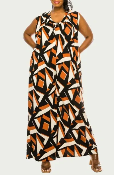 L I V D Makayla Printed Sleeveless Wide Leg Jumpsuit In Rust Black