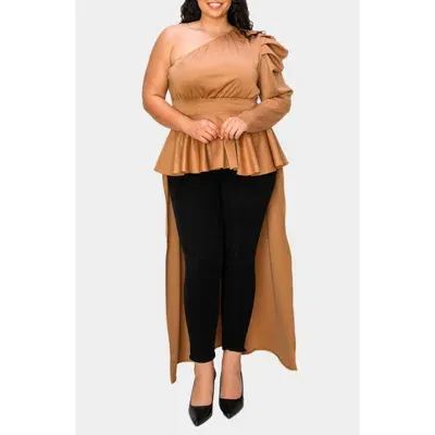 L I V D Nicolette One-shoulder Peplum Top In Camel