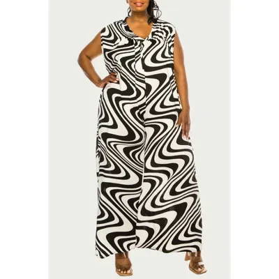 L I V D Ortega Printed Sleeveless Wide Leg Jumpsuit In Black/white