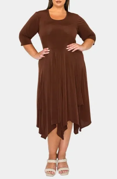 L I V D Shay Handkerchief Hem Midi Dress In Brown