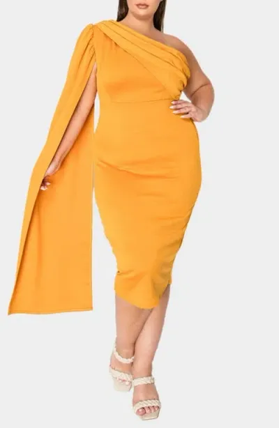 L I V D Spade One-shoulder Cape Dress In Mustard