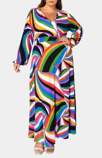 L I V D Vacanza Abstract Print Long Sleeve Maxi Dress In Vibrant