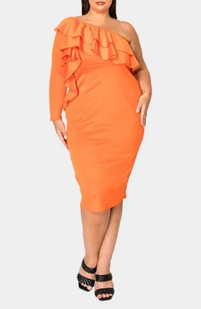 L I V D Val Ruffle One-shoulder Midi Dress In Tangerine