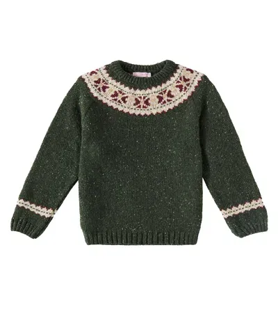 La Coqueta Kids' Fair Isle Wool-blend Sweater In Green