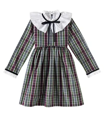 La Coqueta Kids' Flora Tartan Cotton Dress In Blue