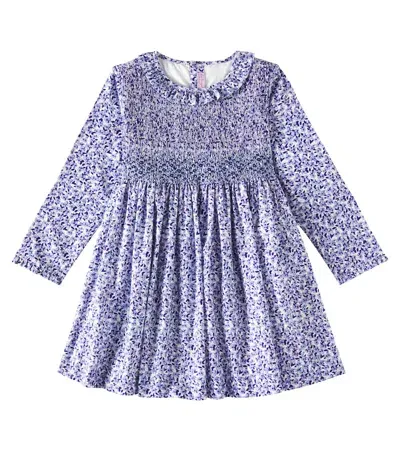 La Coqueta Kids' Manzanilla Smocked Floral Cotton Dress In Blau