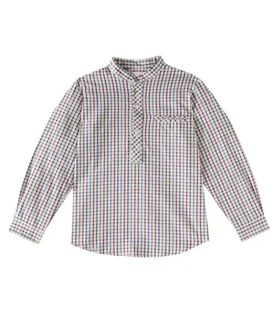 La Coqueta Kids' Mateo Checked Cotton Shirt In Burgundy