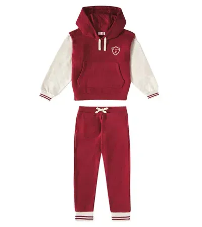 La Coqueta Kids' Paz Cotton Jersey Tracksuit In Burgundy