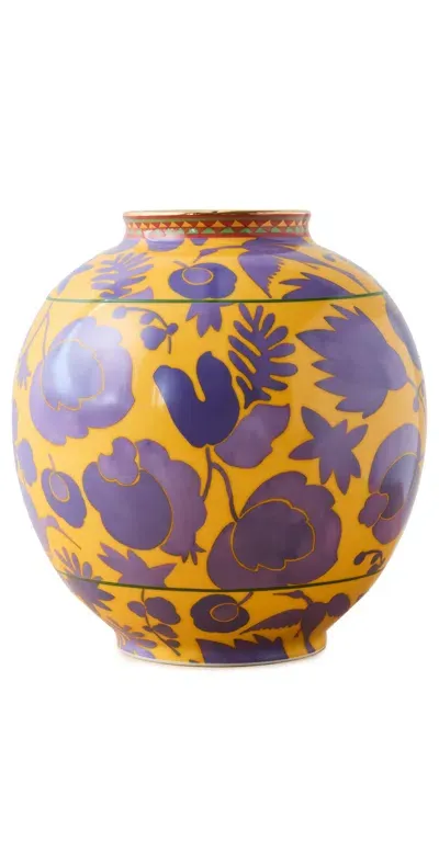 La Doublej Bubble Wildbird Vase (23cm X 21,5cm) In Wildbird Yellow & Purple