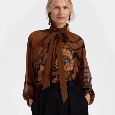 La Doublej Cerere Blouse In Big Blooms Placée Brown