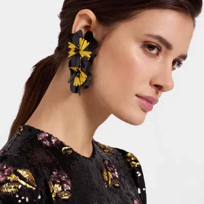 La Doublej Flora Earrings In Solid Black