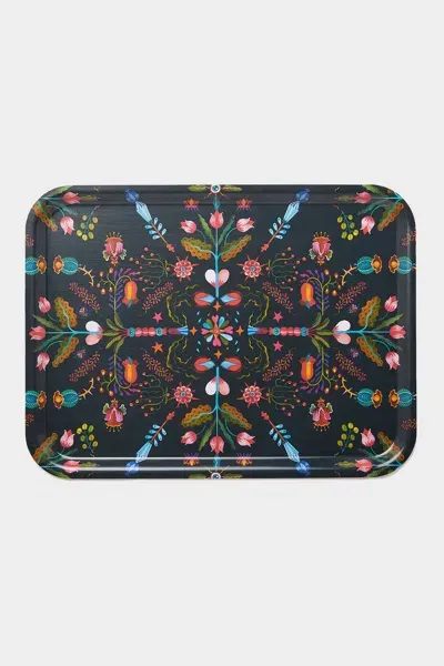 La Doublej Housewives Rectangular Printed Tray In Turning Tulips In Black