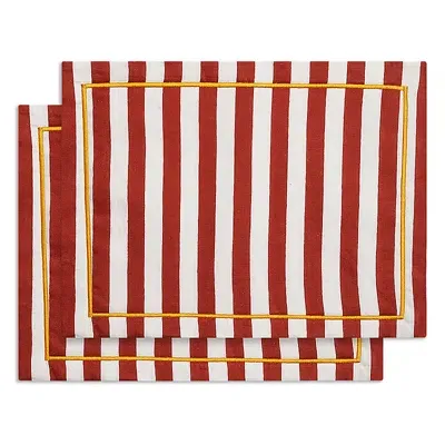 La Doublej Striped Linen Placemats (set Of Two) In Mattone