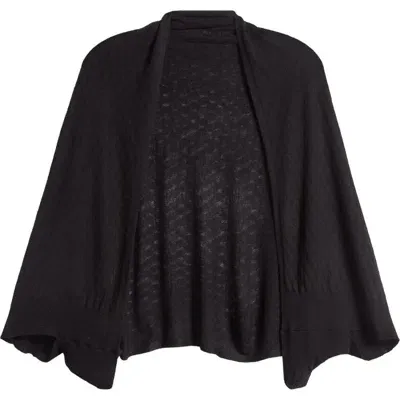 La Fiorentina Cocoon Honeycomb Stitch Batwing Sleeve Ruana In Black