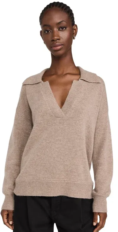 La Ligne Cashmere V Neck Collared Sweater Camel