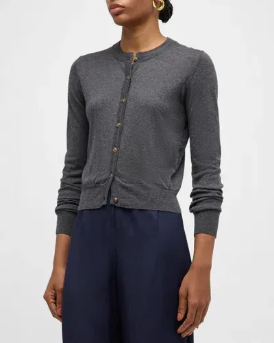 La Ligne Classic Crewneck Cardigan In Charcoal