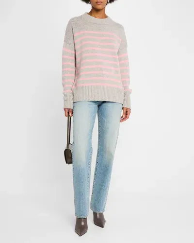 La Ligne Marin Striped Wool Cashmere Sweater In Light Grey  Pink