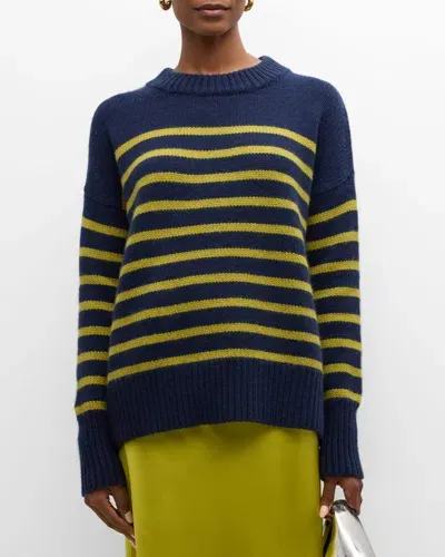 La Ligne Marin Striped Wool Cashmere Sweater In Navy/chartreuse