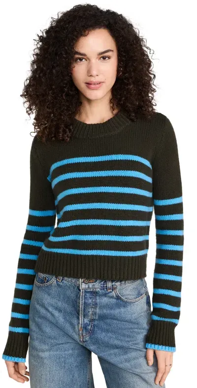 La Ligne Mini Marin Striped Wool And Cashmere-blend Sweater In Dark Olive,parisian Blue