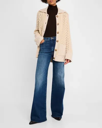 La Ligne Patchwork Cable-knit Cardigan In Oat