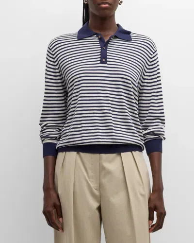 La Ligne Stripe Classic Sweater Polo In Cream  Navy