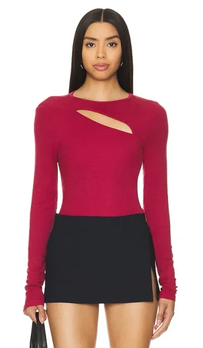 La Made Verge Peek A Boo Long Sleeve Top In Colgate Maroon