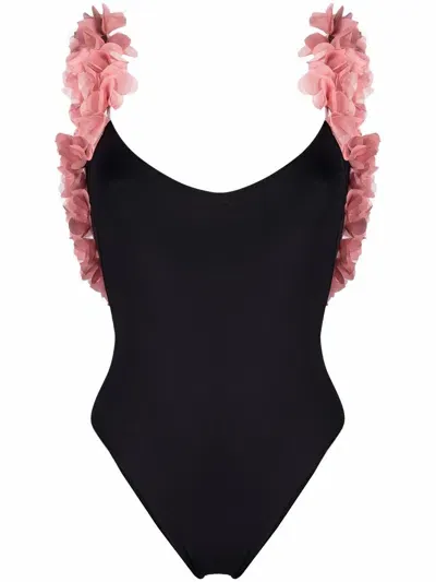 La Reveche Ruffle-detail Swimsuit In Black