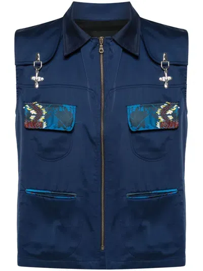 Labrum London Blue Geometric-print Zip-up Gilet