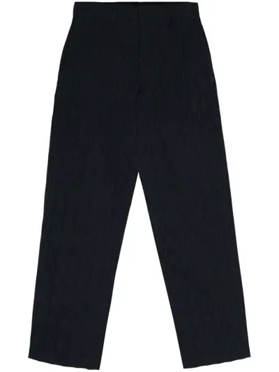 Labrum London Monogram-jacquard Straight-leg Trousers In Blue