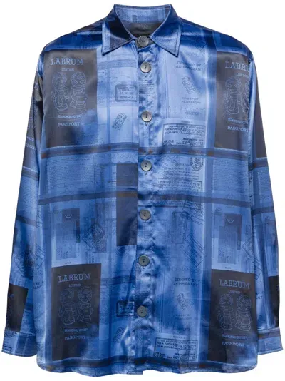 Labrum London Passport-print Satin Shirt In Blue