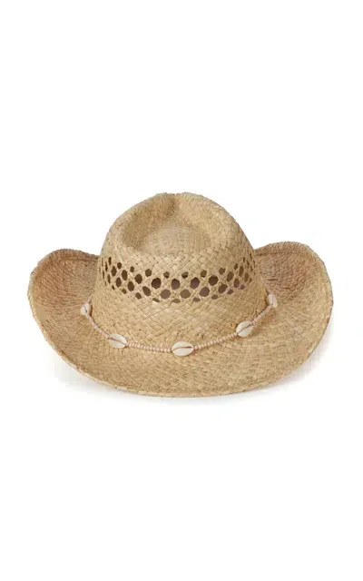 Lack Of Color Shell-embellished Raffia Cowboy Hat In Neutral