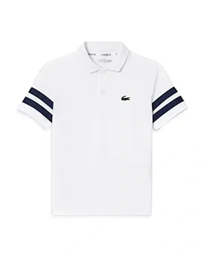 Lacoste Boys' Ultra Dry Technical Pique Performance Polo - Little Kid, Big Kid In White / Navy Blue