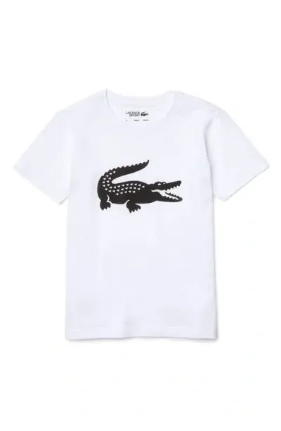 Lacoste Kids'  Croc Graphic T-shirt In White/black